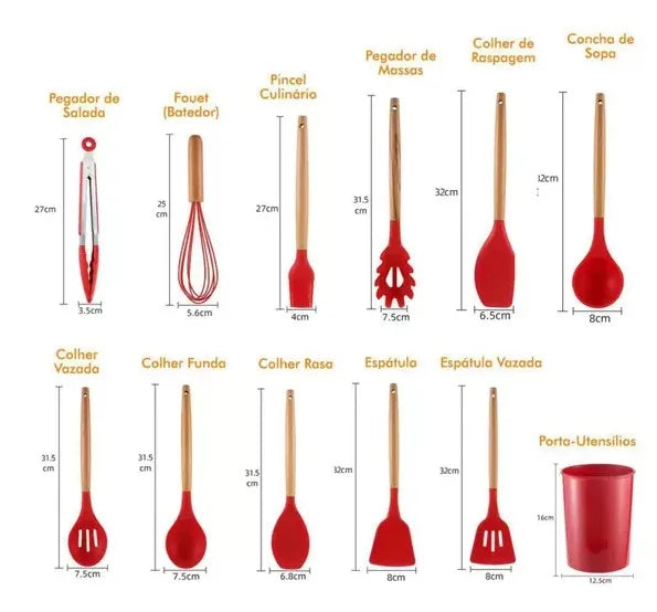 Kit 12 Peças Utensílios De Cozinha Livres de BPA